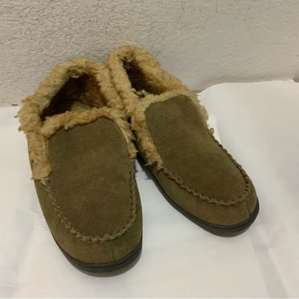 Clarks Bennet Men Size 12 slippers Brown Suede Fur Lined Moccasin Loafers Shoes